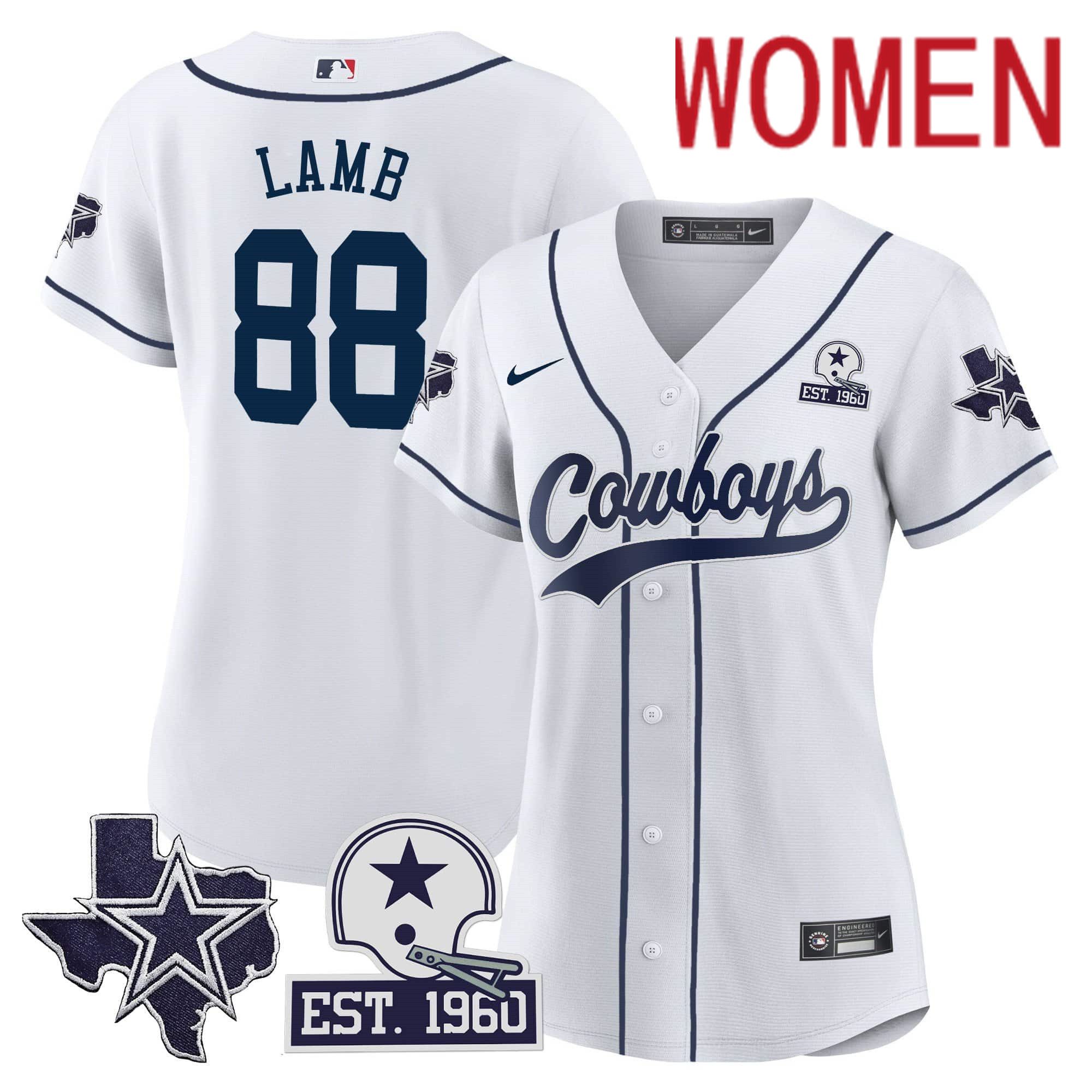 Women Dallas Cowboys 88 Lamb White 2024 Nike Patch Baseball NFL Jersey